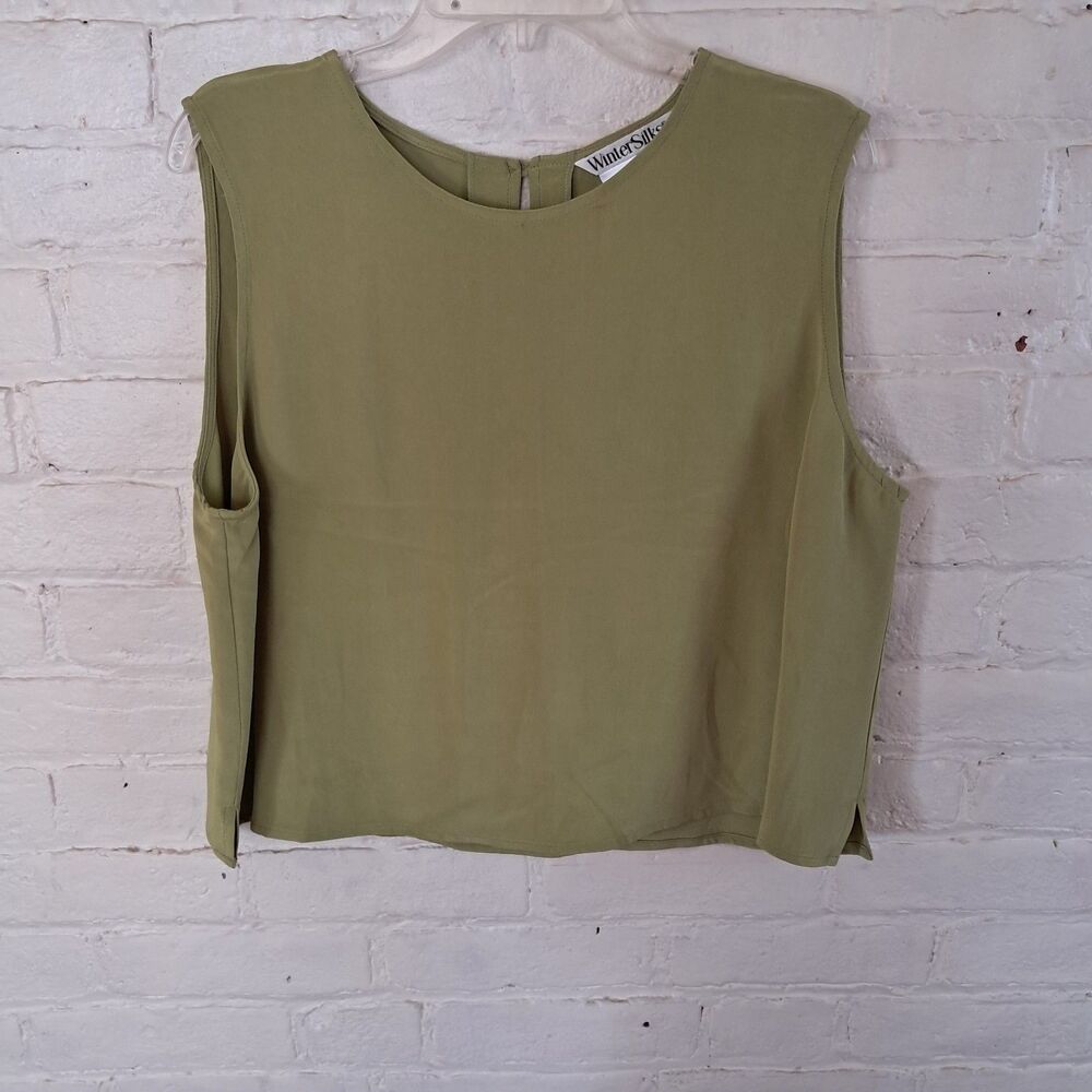 Wintersilks Vintage Olive Green Tank Top 100% Silk Womens XL